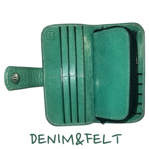 Western Womens Teal Green Embossed Tooled Real Genuine Leather Long Zip Wallet - Picture 6 of 9